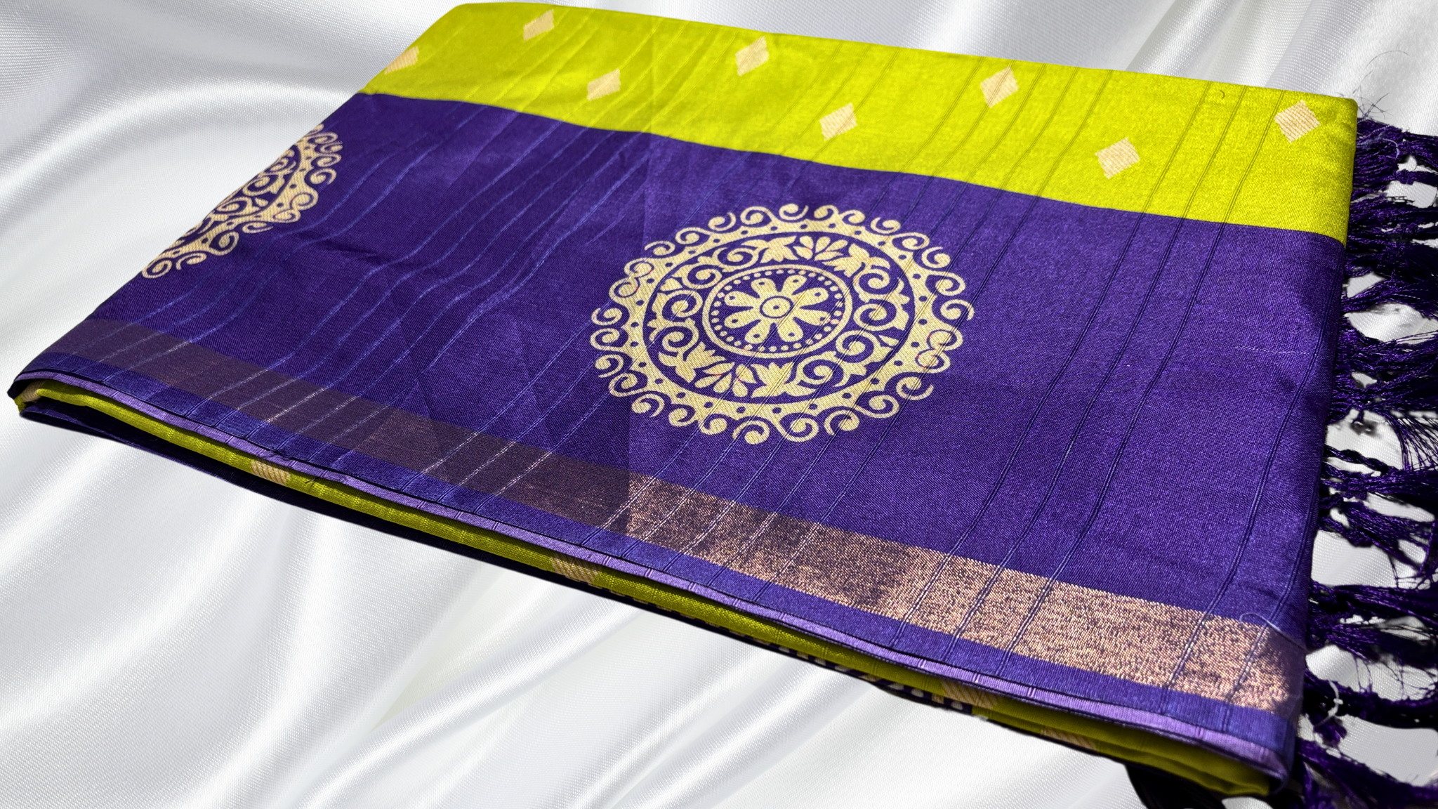Premium Bangalore Digital Silk Saree - Flo Green & Violet