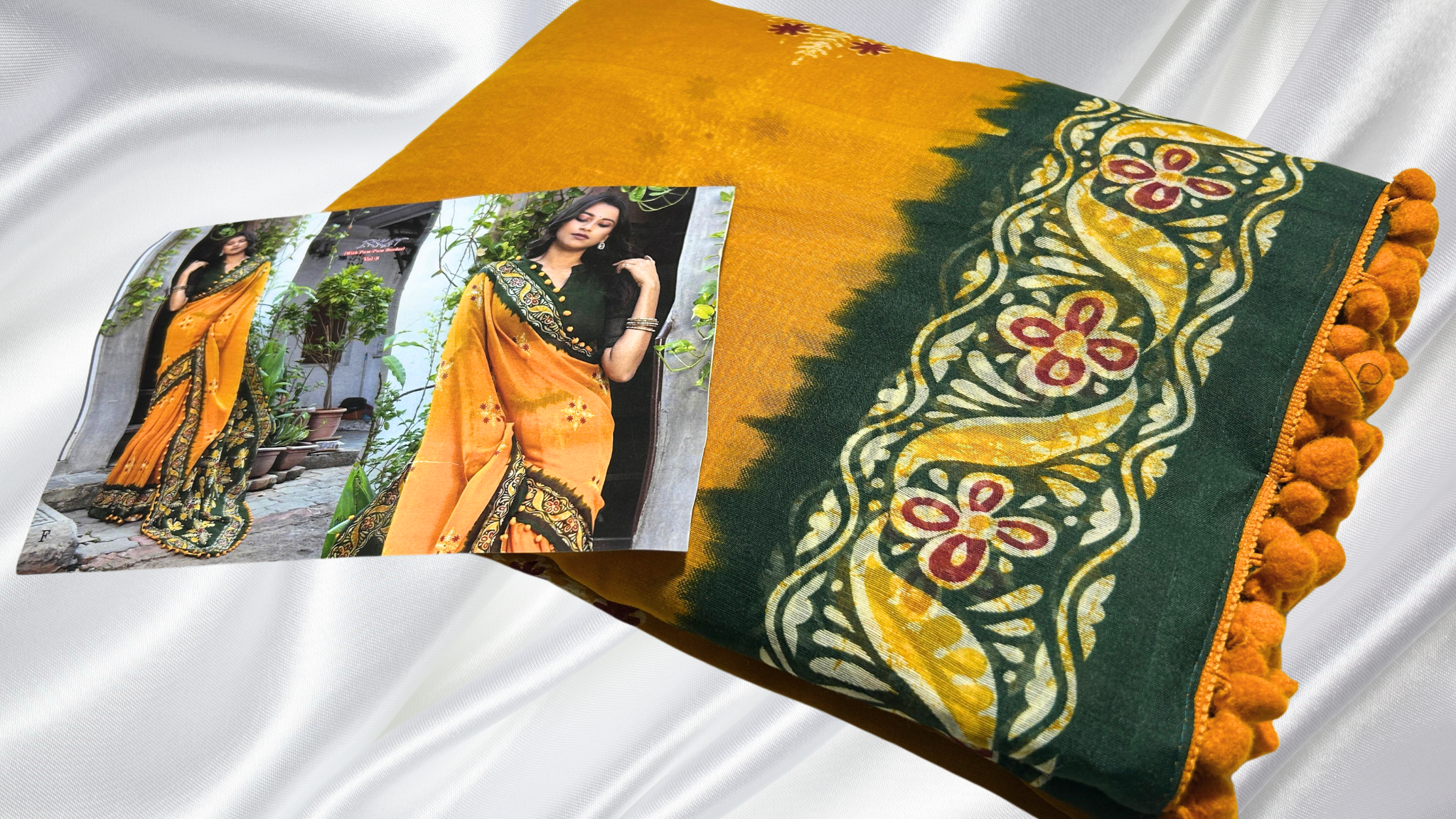 Ikkat Fancy Pam Pam Saree - Yellow & Green
