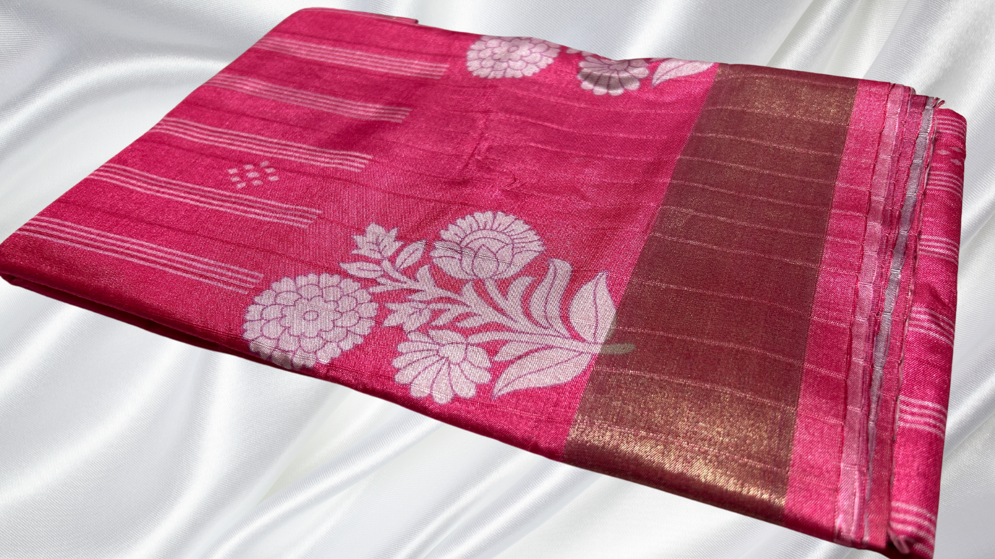 Handloom Flower Saree - Pink