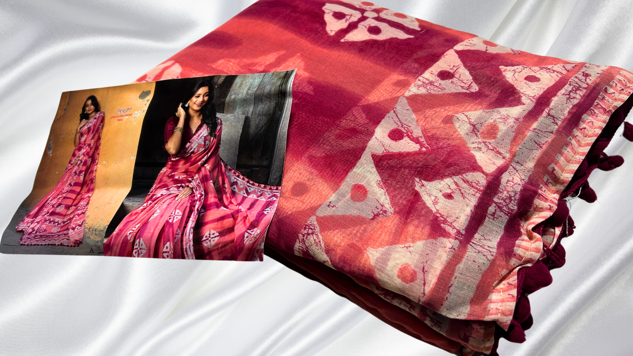 Ikkat Fancy Pam Pam Saree - Rose Pink