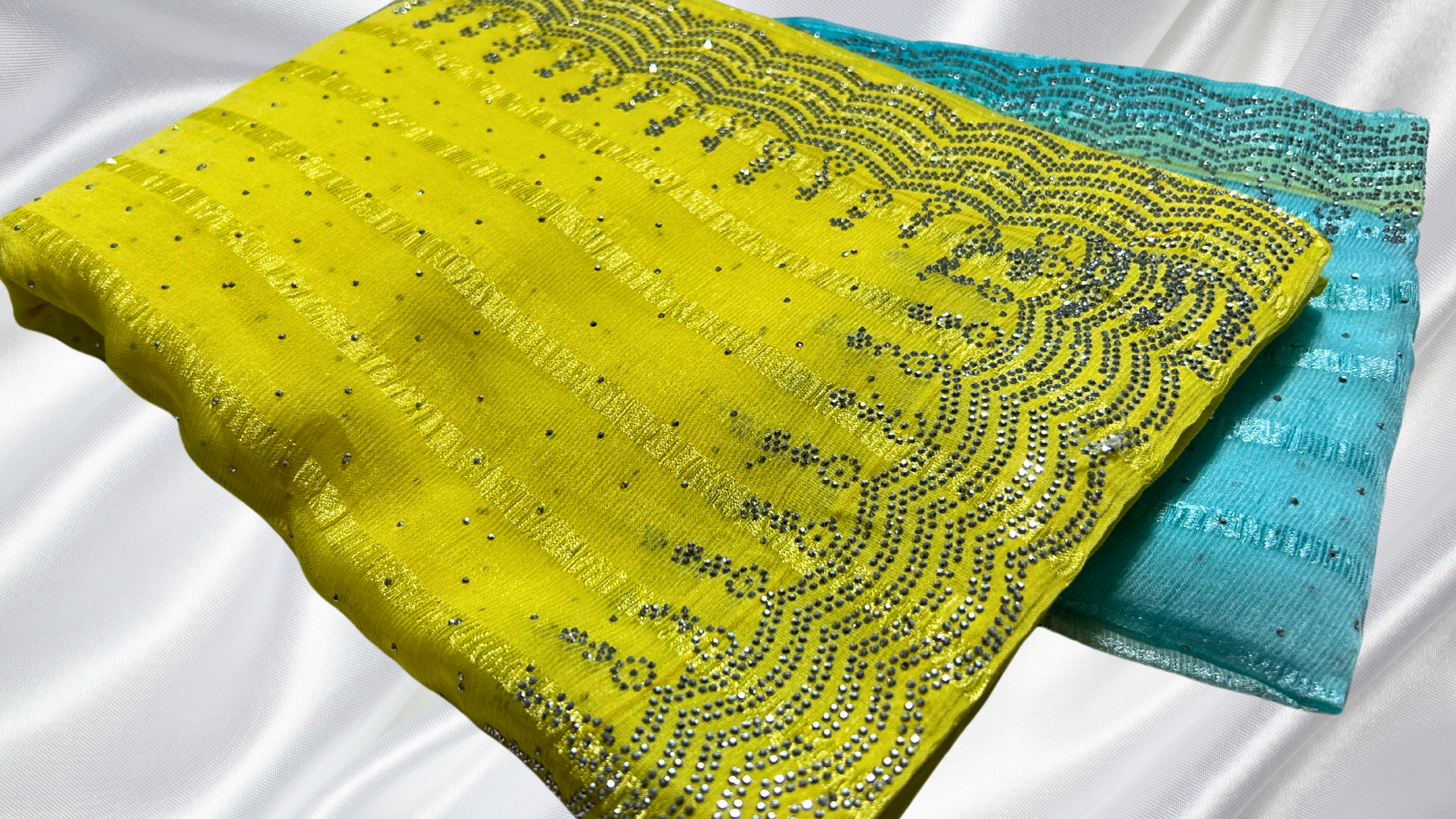 Grand Stone Lekha Popcorn Saree - Yellow & Turquoise
