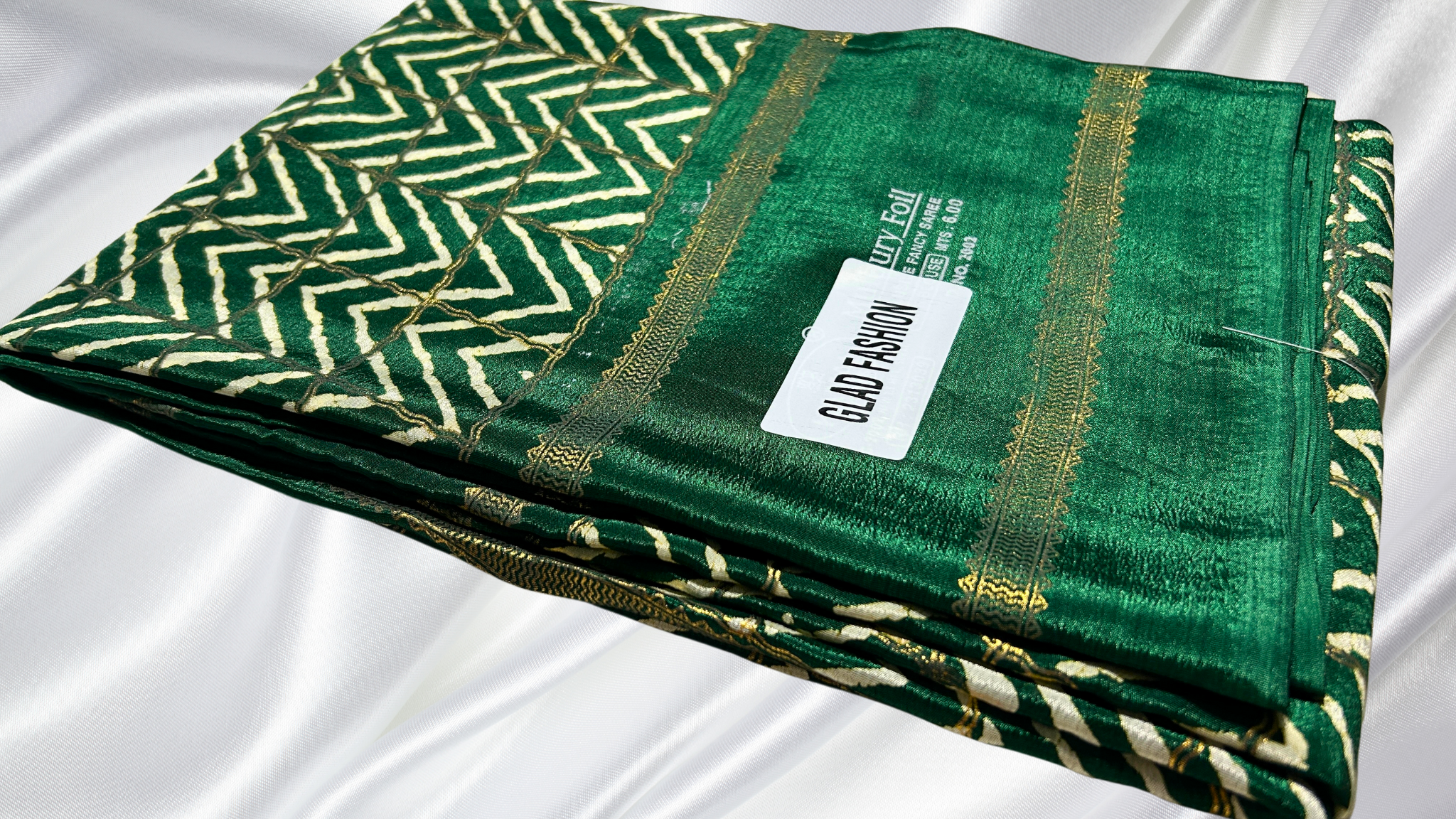 Mulberry Soft Goil Foil Saree - Pine Green