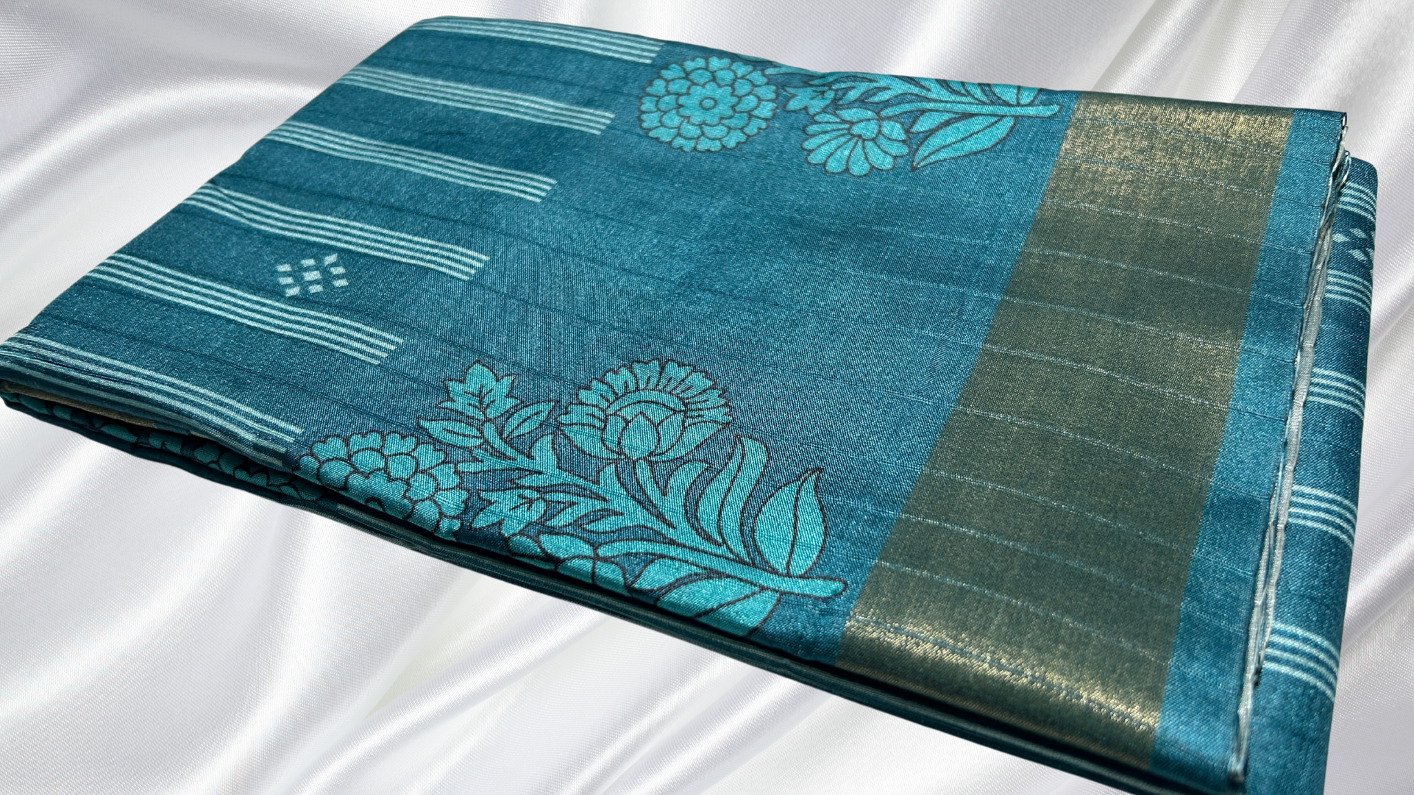 Handloom Flower Saree - Blue