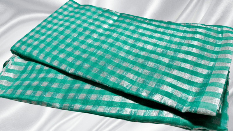 Payal Cotton Mixed Silver Check Saree - Blue Green
