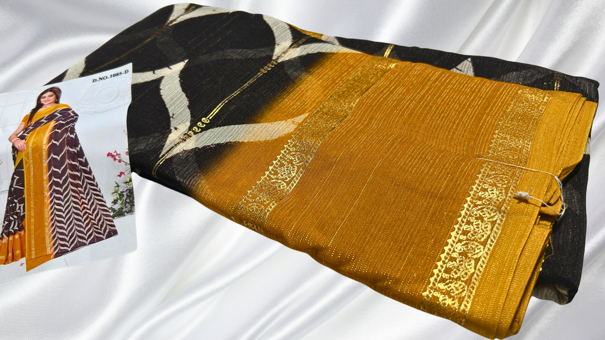 Manipur Soft Foil Silk Saree - Dark Brown & Yellow