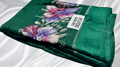 Silver Line Chiffon Lilly Saree - Dark Green