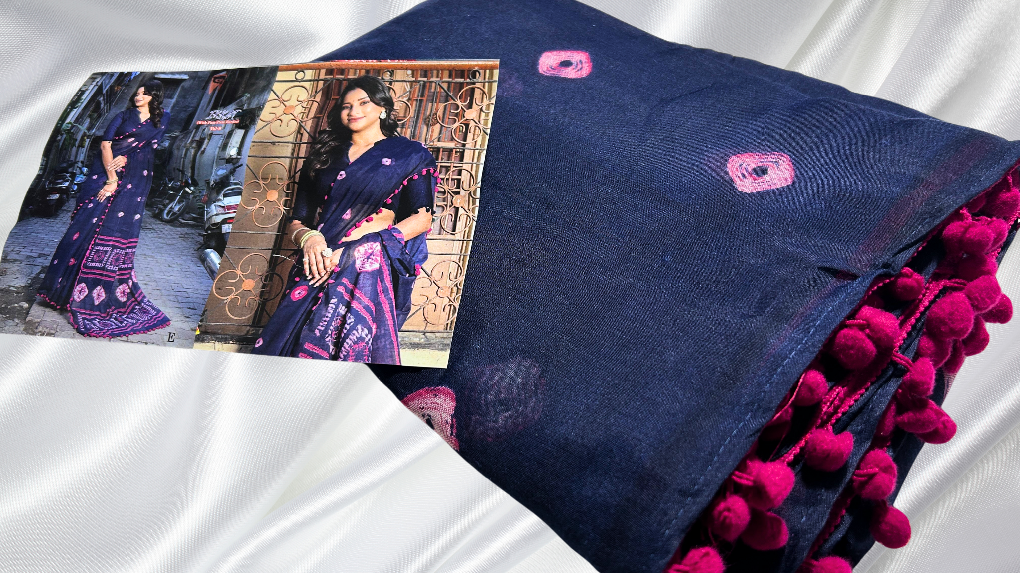Ikkat Fancy Pam Pam Saree - Dark Blue