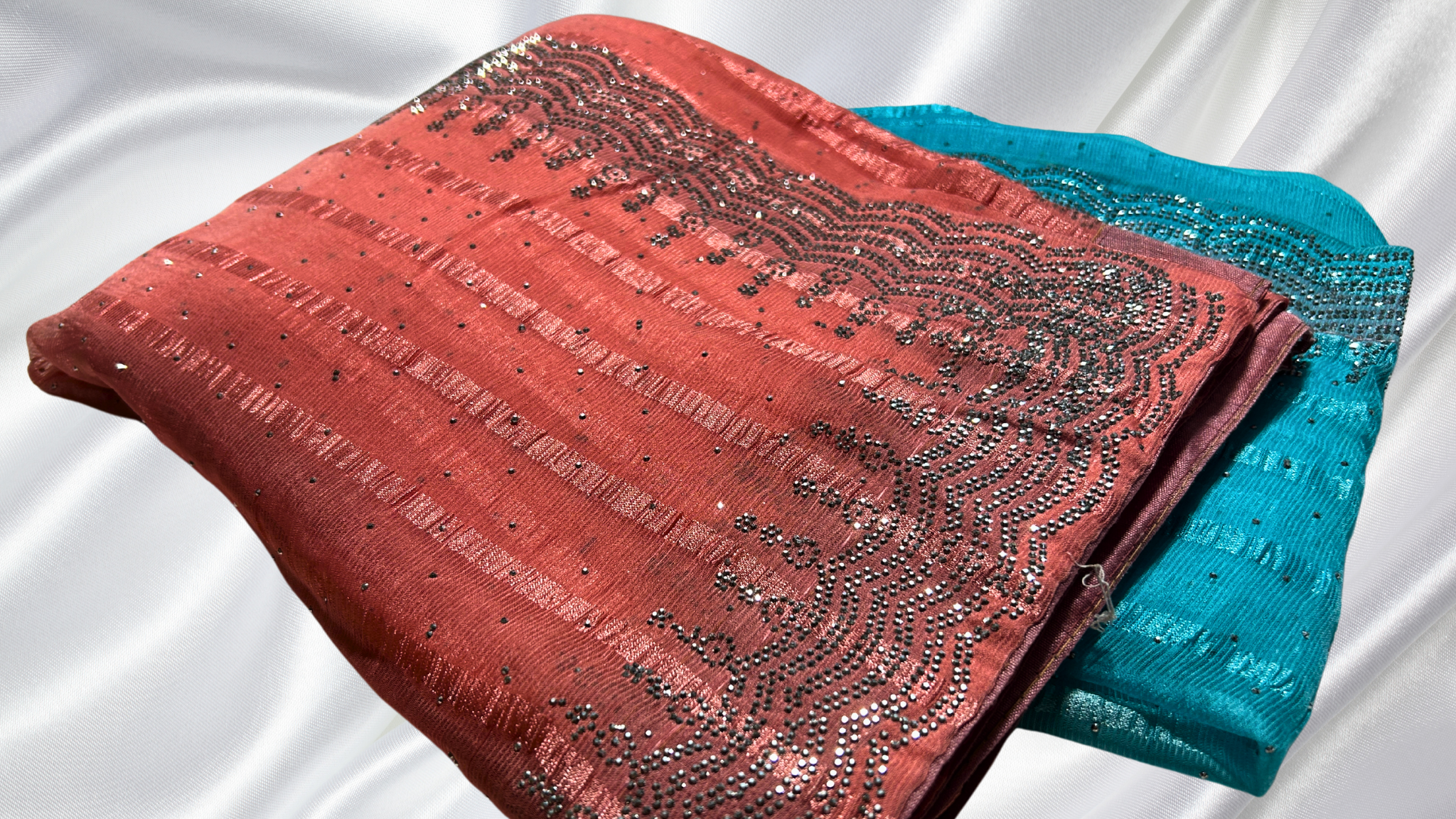Grand Stone Lekha Popcorn Saree - Saffron & Turquoise
