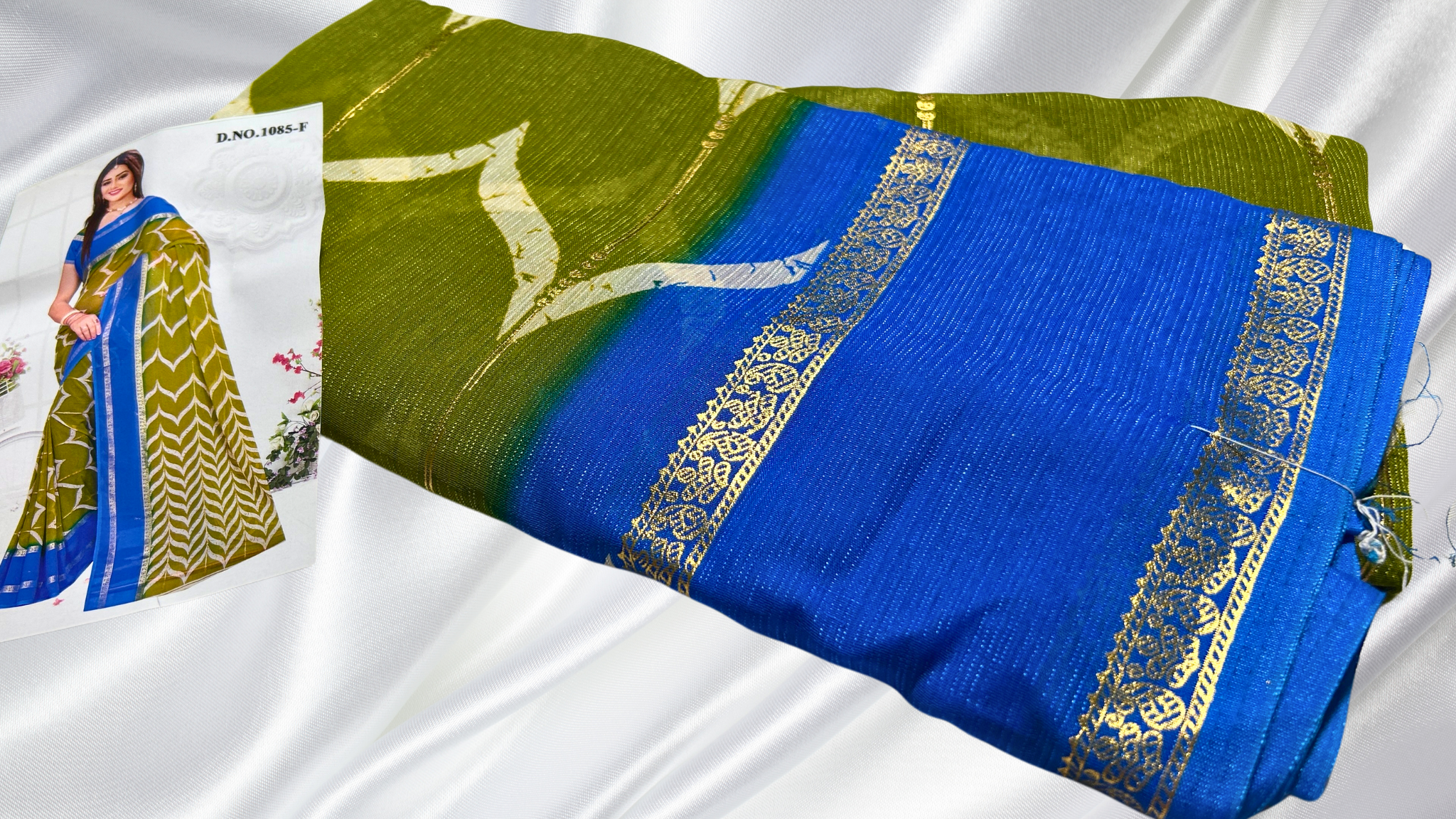 Manipur Soft Foil Silk Saree - Leaf Green & Blue