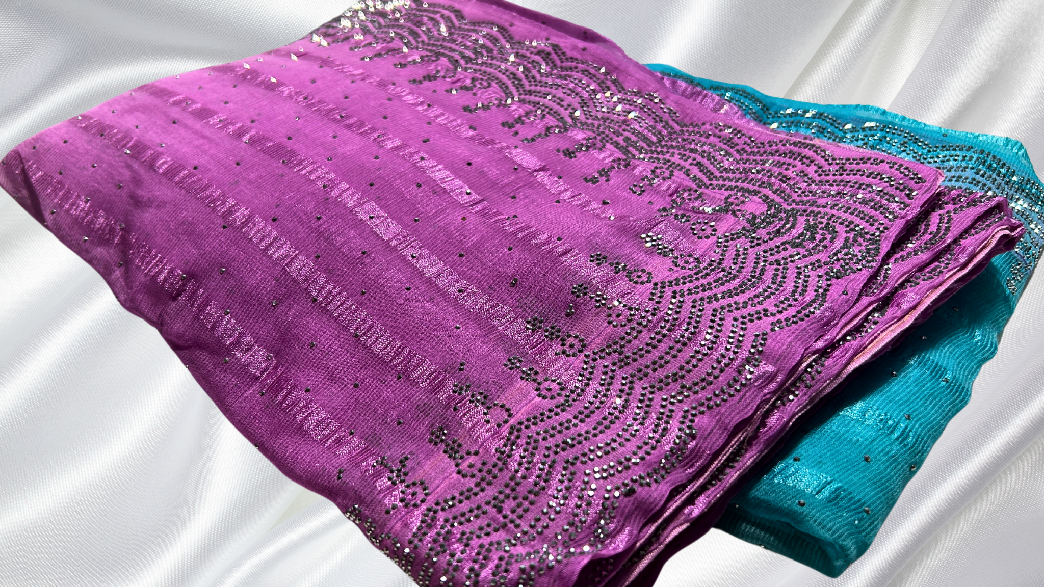 Grand Stone Lekha Popcorn Saree - Dark Pink & Turquoise