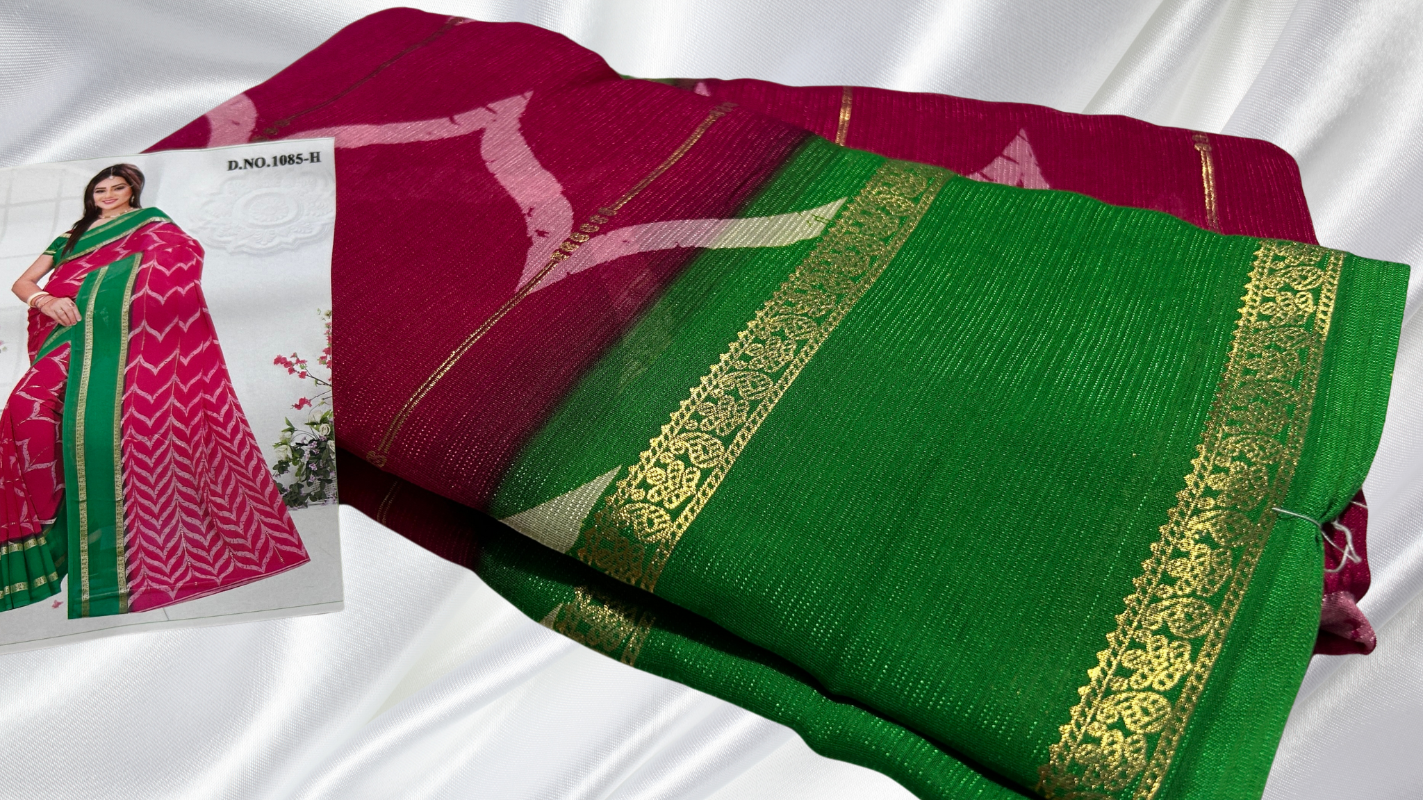 Manipur Soft Foil Silk Saree - Rose Pink & Green