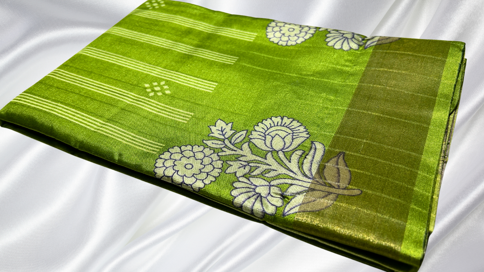 Paniyaram Silk Flower Saree - Leaf Green