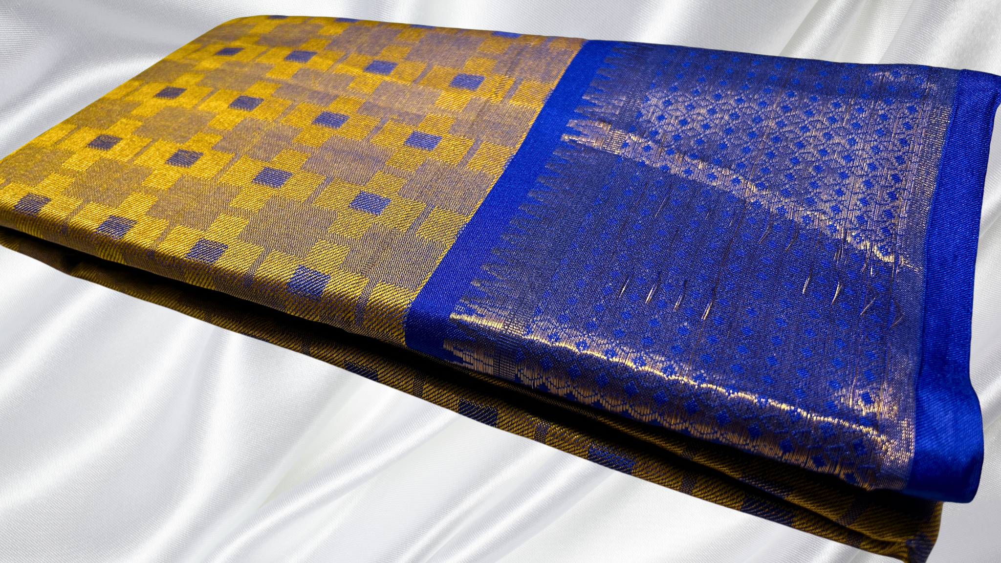 Tam Fancy Soft Silk Saree - Mustard & Blue