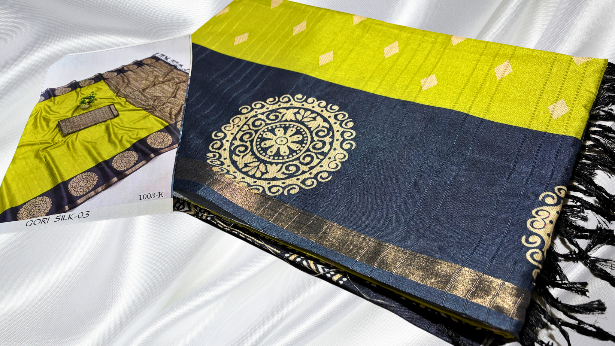 Premium Bangalore Digital Silk Saree - Flo Green & Black