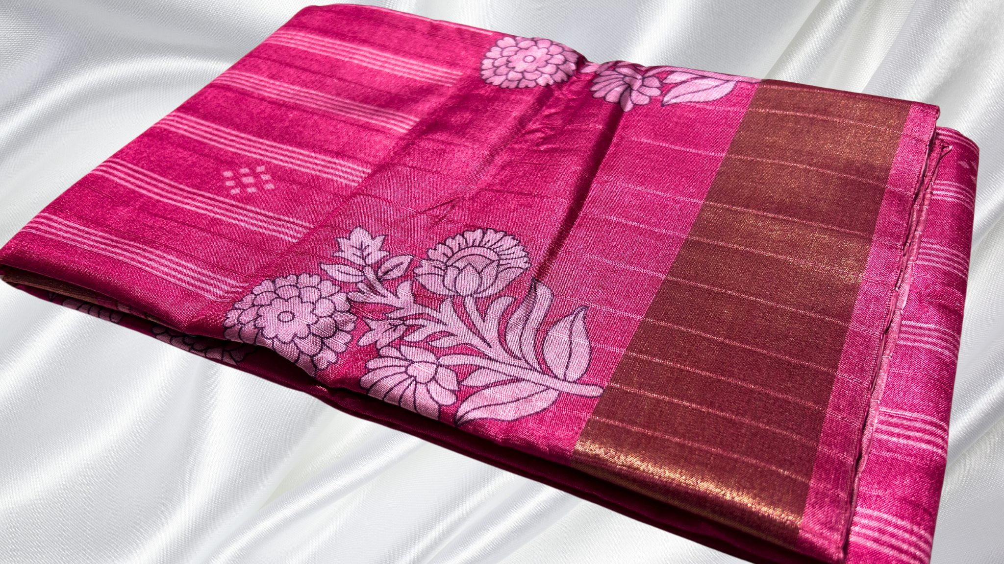 Paniyaram Silk Flower Saree - Cotton Candy