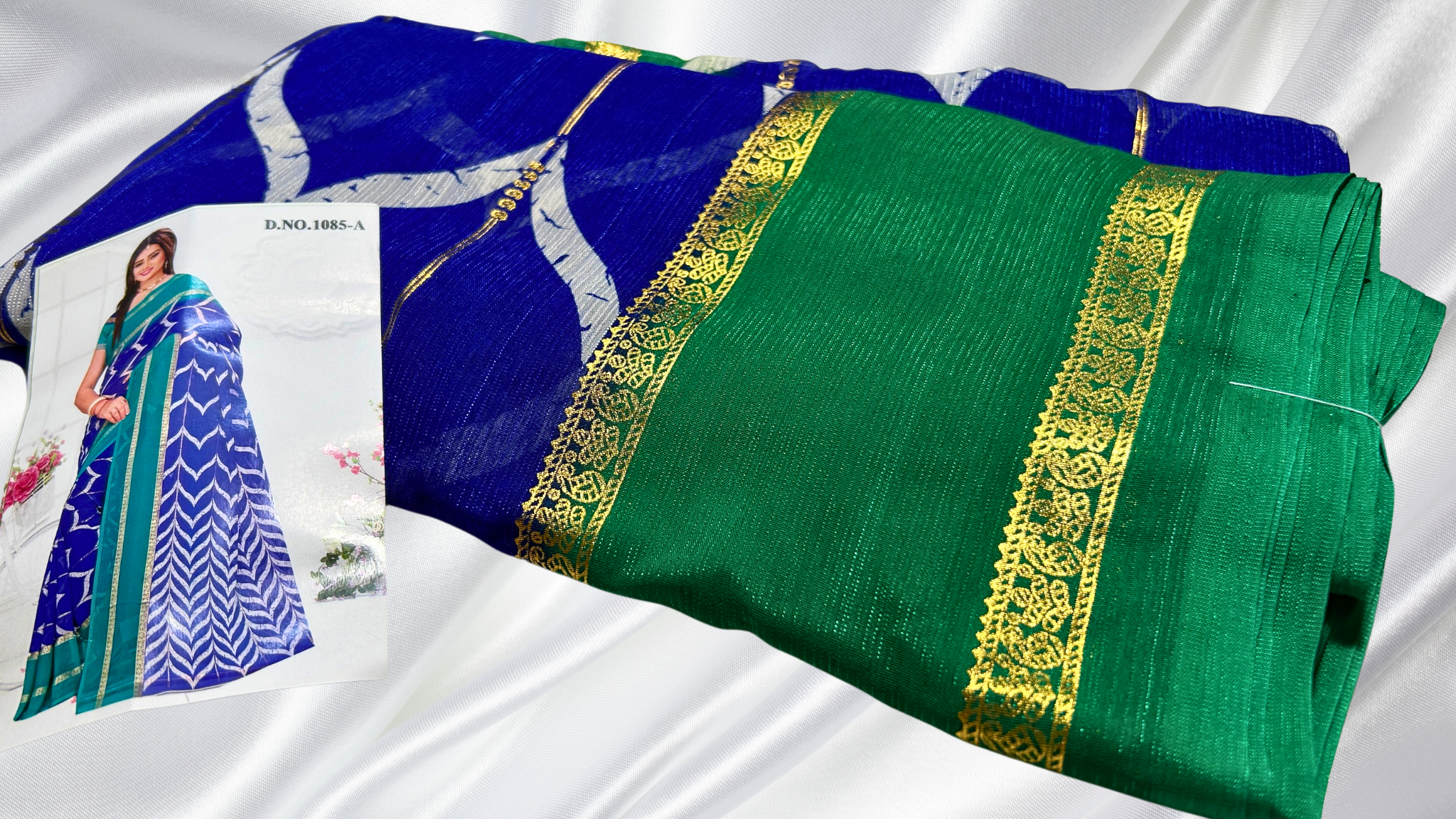 Manipur Soft Foil Silk Saree - Ink Blue & Green
