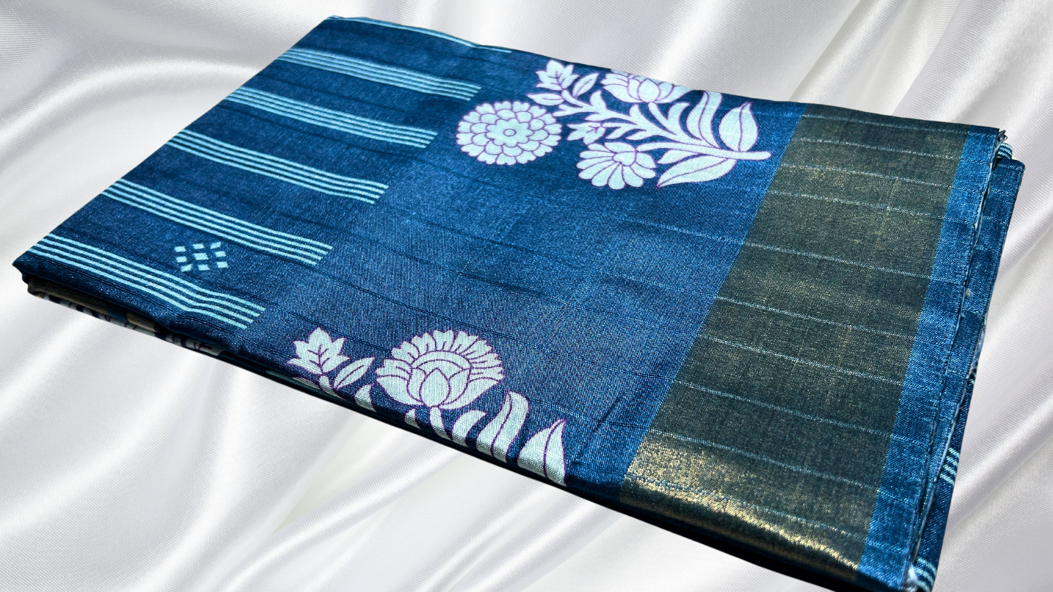 Paniyaram Silk Flower Saree - Blue