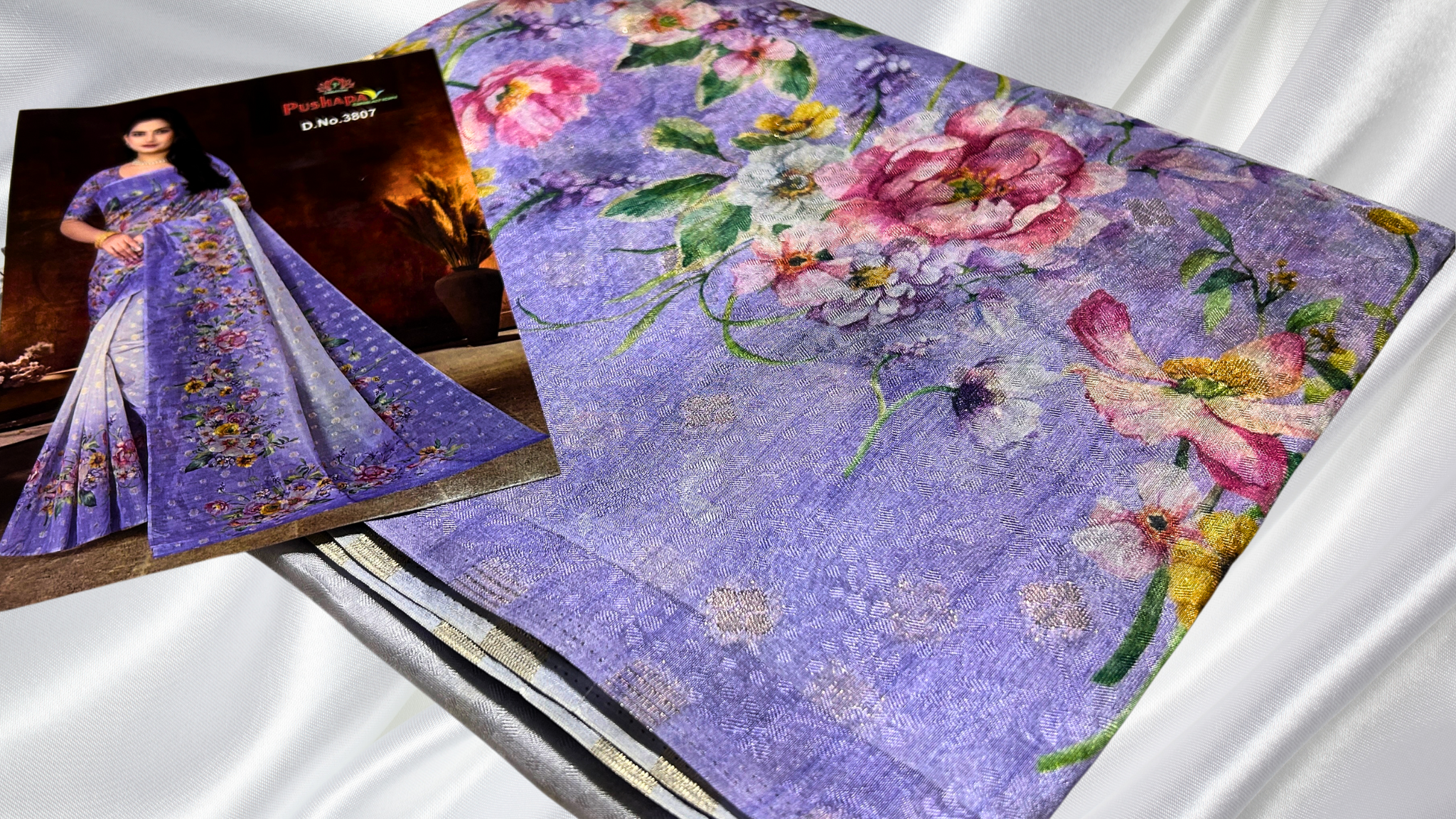 Premium Floral Paper Silk Saree - Lavendar
