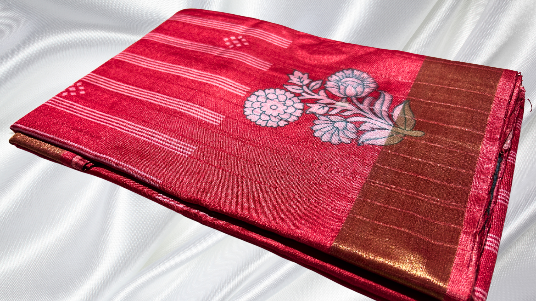Paniyaram Silk Flower Saree - Red Pink