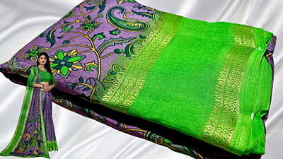 Binny Digital Crepe Silk Saree - Lavendar & Green