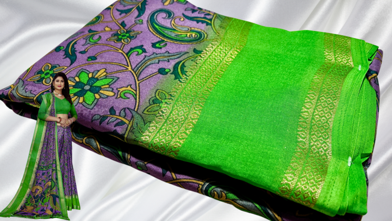 Binny Digital Crepe Silk Saree - Lavendar & Green