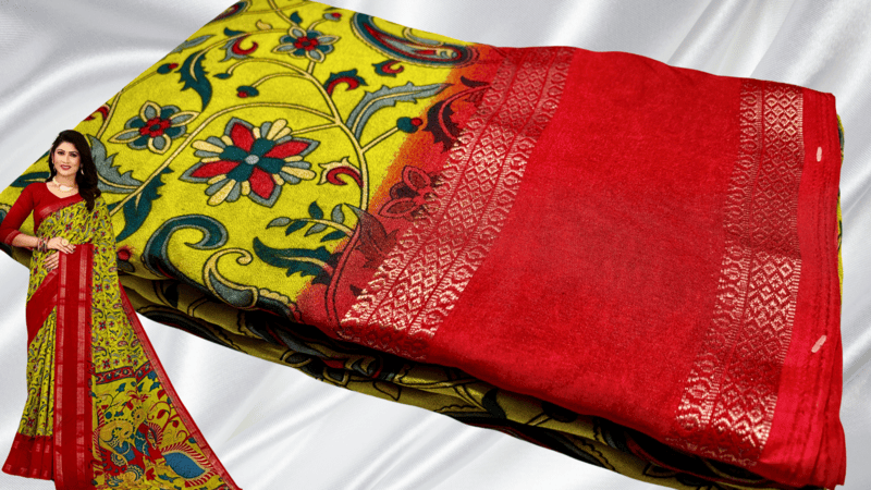 Copy of Binny Digital Crepe Silk Saree - Yellow & Red