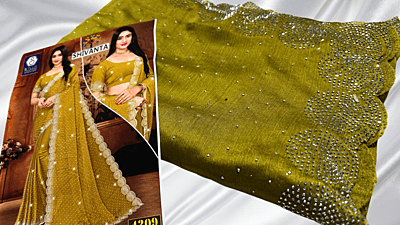 Shivanta Marble Stone Saree - Green Yellow