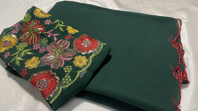 Sakhi Embroidery Designer Saree - Dark Green