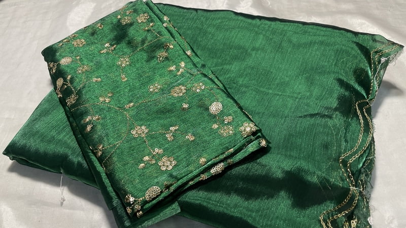 One Plus Crystal Designer Saree - Dark Green