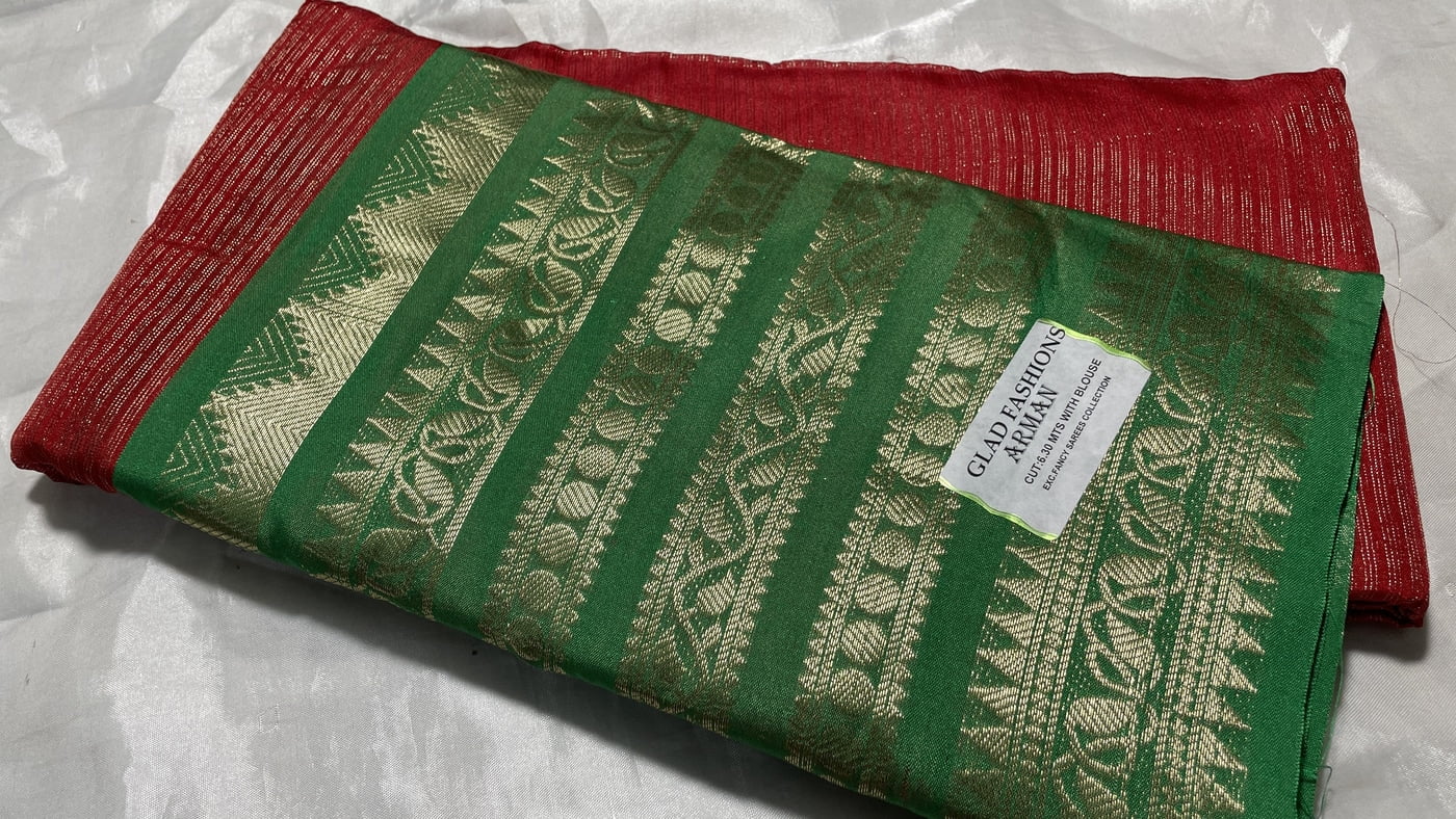 Arman fancy stripes sarees green red