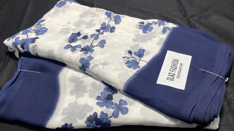 Moss White Base Floral Saree - Navy Blue