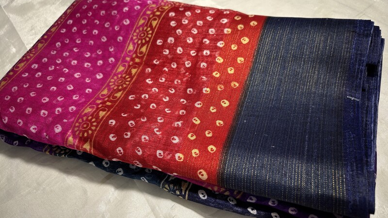 Vaani Rainbow Cotton Saree - Navy Blue
