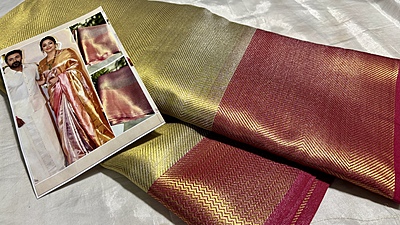 Jothika Gold & Pink Tissue Saree
