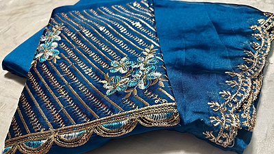 Roopvati Marble Designer Saree - Sea Blue
