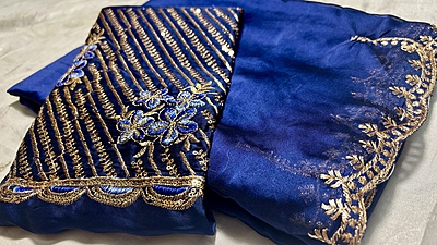 Roopvati Marble Designer Saree - Ink Blue