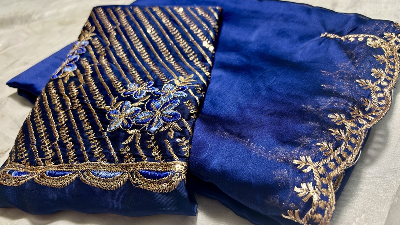 Roopvati Marble Designer Saree - Ink Blue
