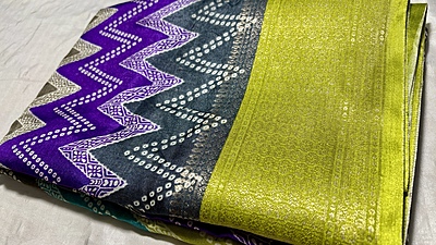 Dola Rainbow Jari Saree - Leaf Green