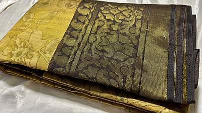 Brasso Cotton Floral Digital Saree - Yellow & Black