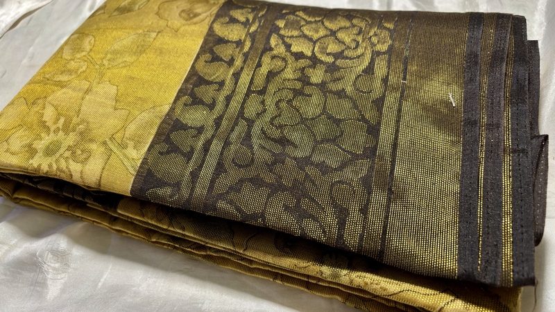 Brasso Cotton Floral Digital Saree - Yellow & Black