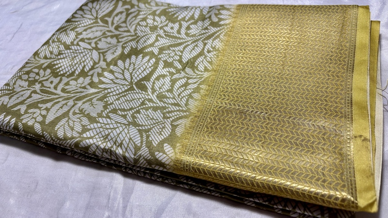 Ambani Fancy Gold Saree - Pista & Gold
