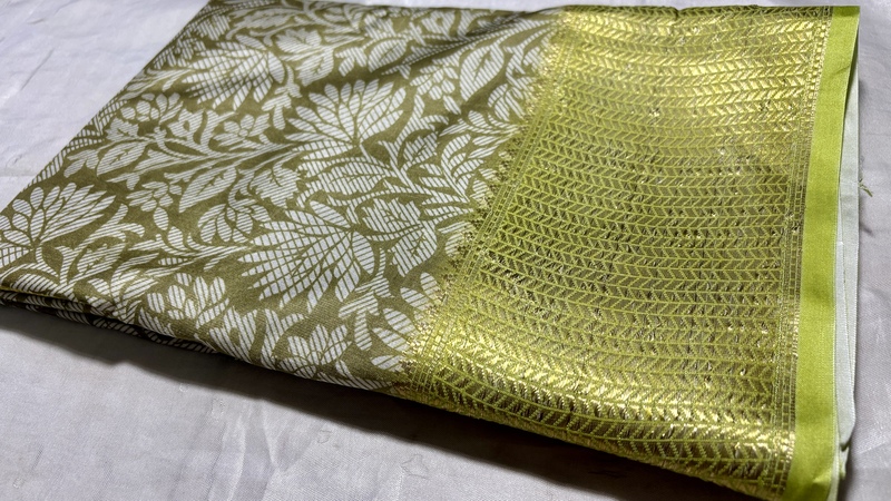 Ambani Fancy Gold Saree - Pista
