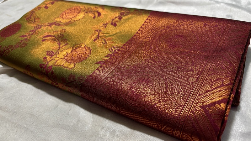 Kashi Tissue Silk Saree - Red Green & Maroon