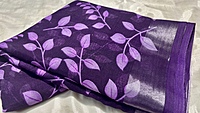 Linen Black & Lavendar Leaf Saree