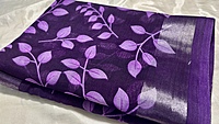 Linen Black & Lavendar Leaf Saree