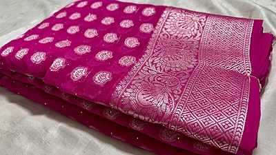 Silver Star Stone Work Saree - Pink