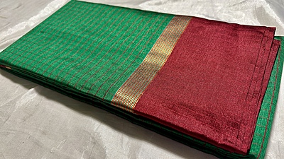 Pushpa Checks Fancy Saree - Green