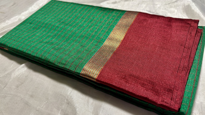 Pushpa Checks Fancy Saree - Green
