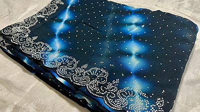 Pranvika Stone Designer Saree - Sea Blue