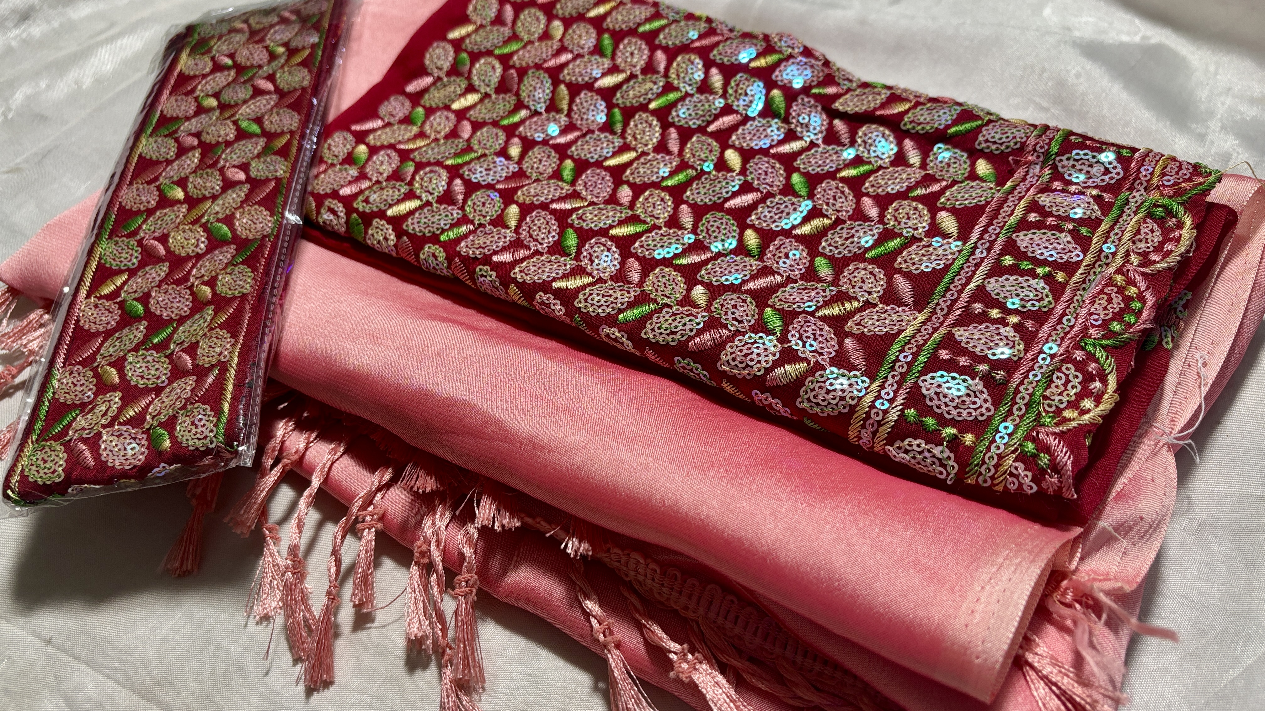 Ramulya Satin Designer Belt Saree - Red Orange
