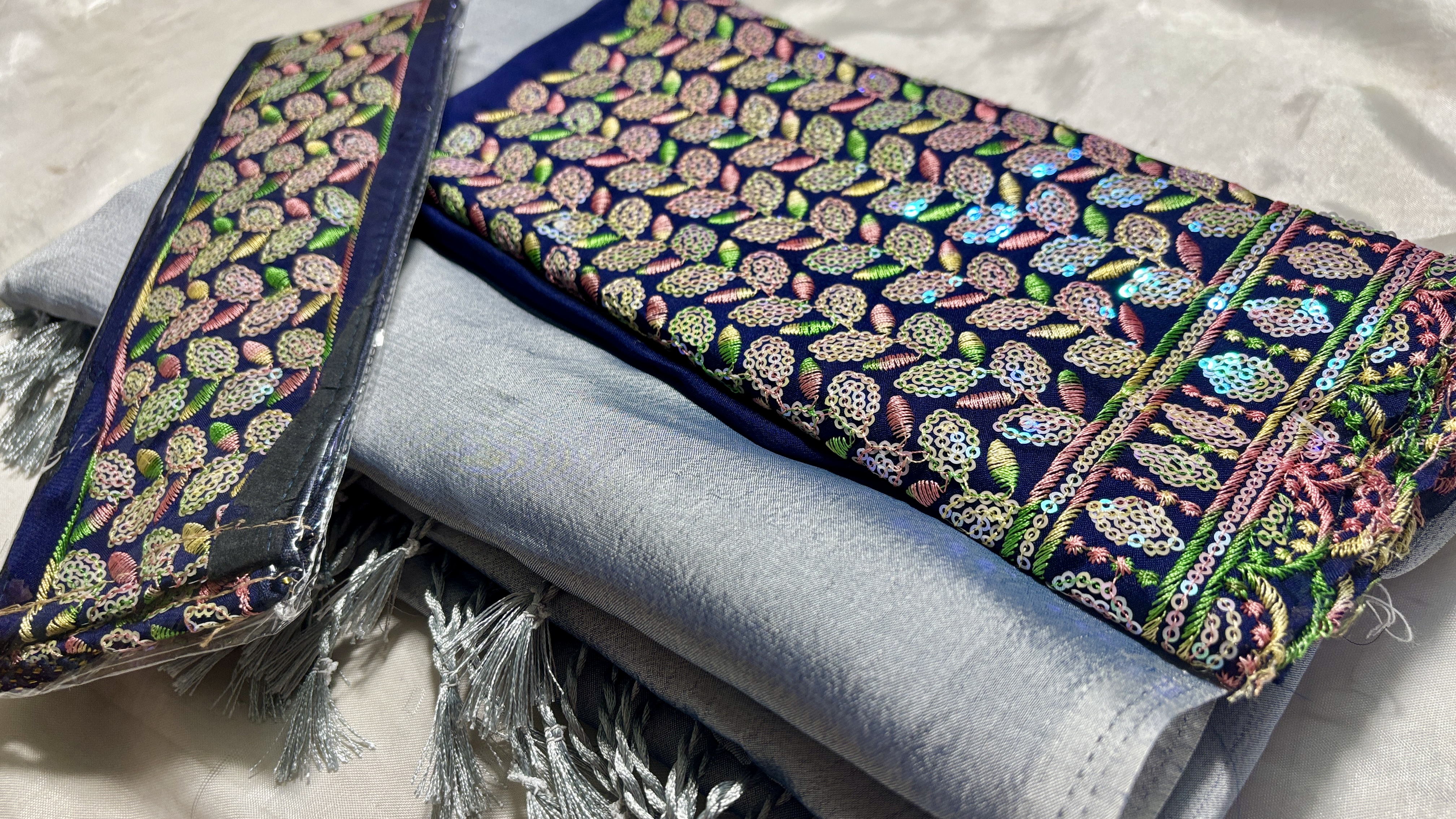 Ramulya Satin Designer Belt Saree - Gray